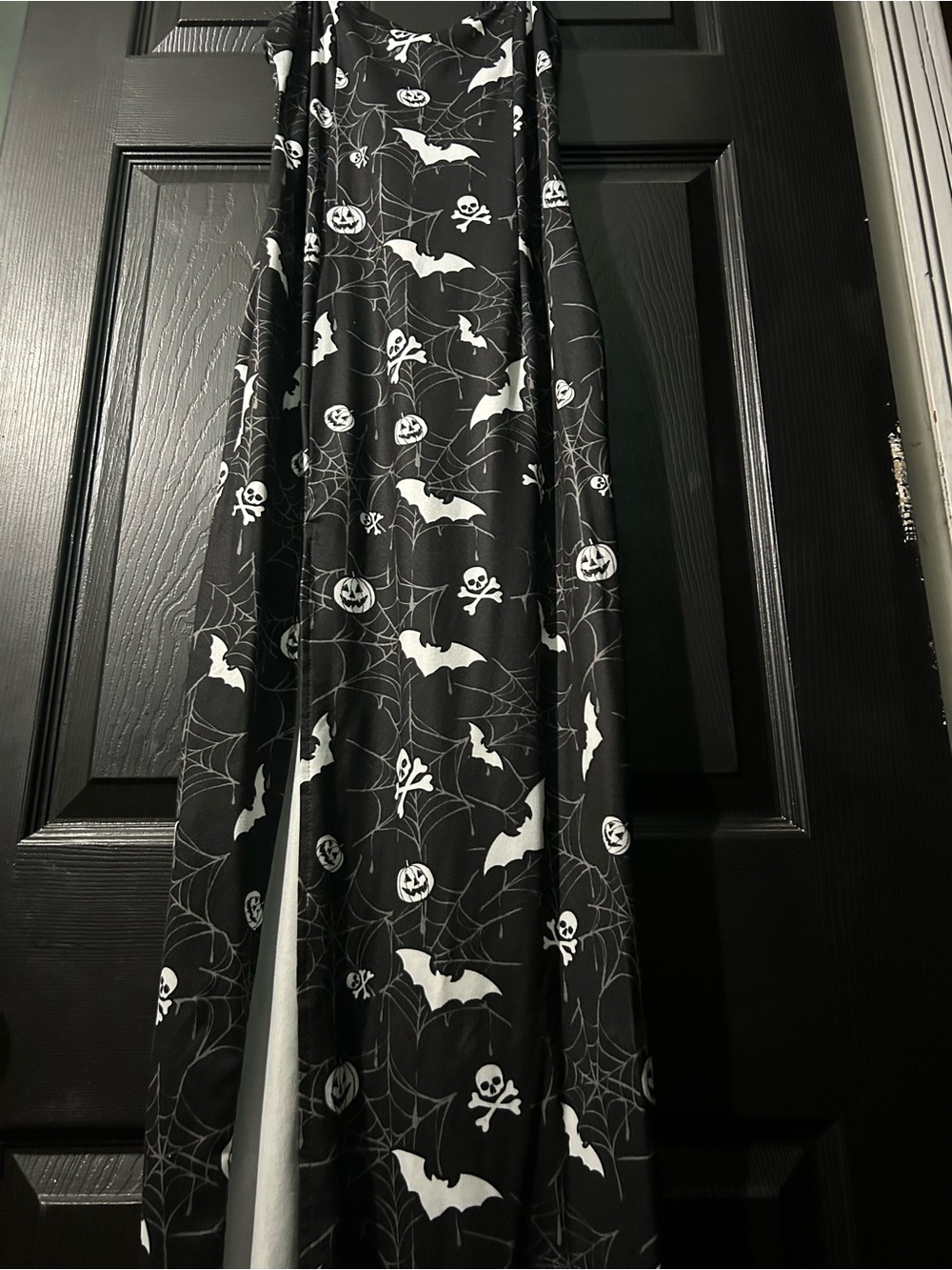 Women's Black Halloween Maxi Dress with Bat & Skull Print